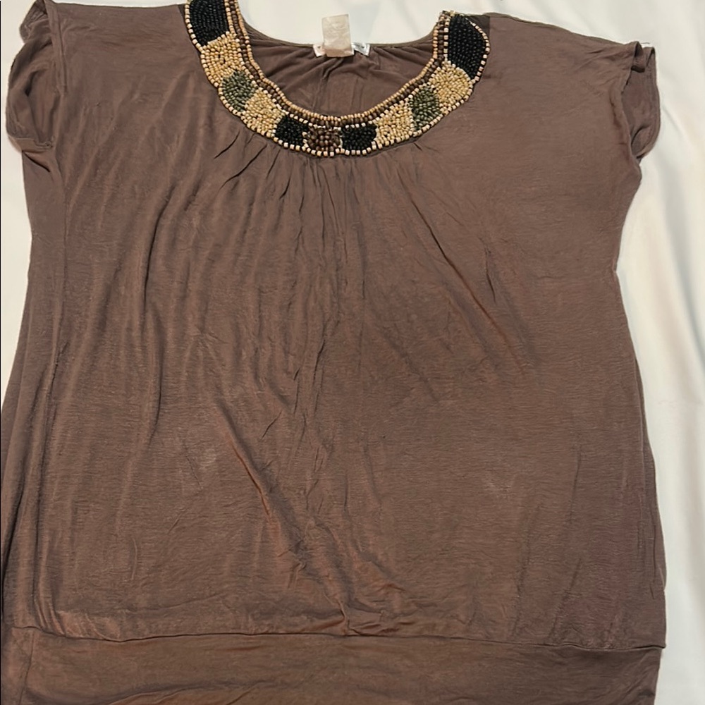 Blind Trust Brown Beaded Women's Top L
